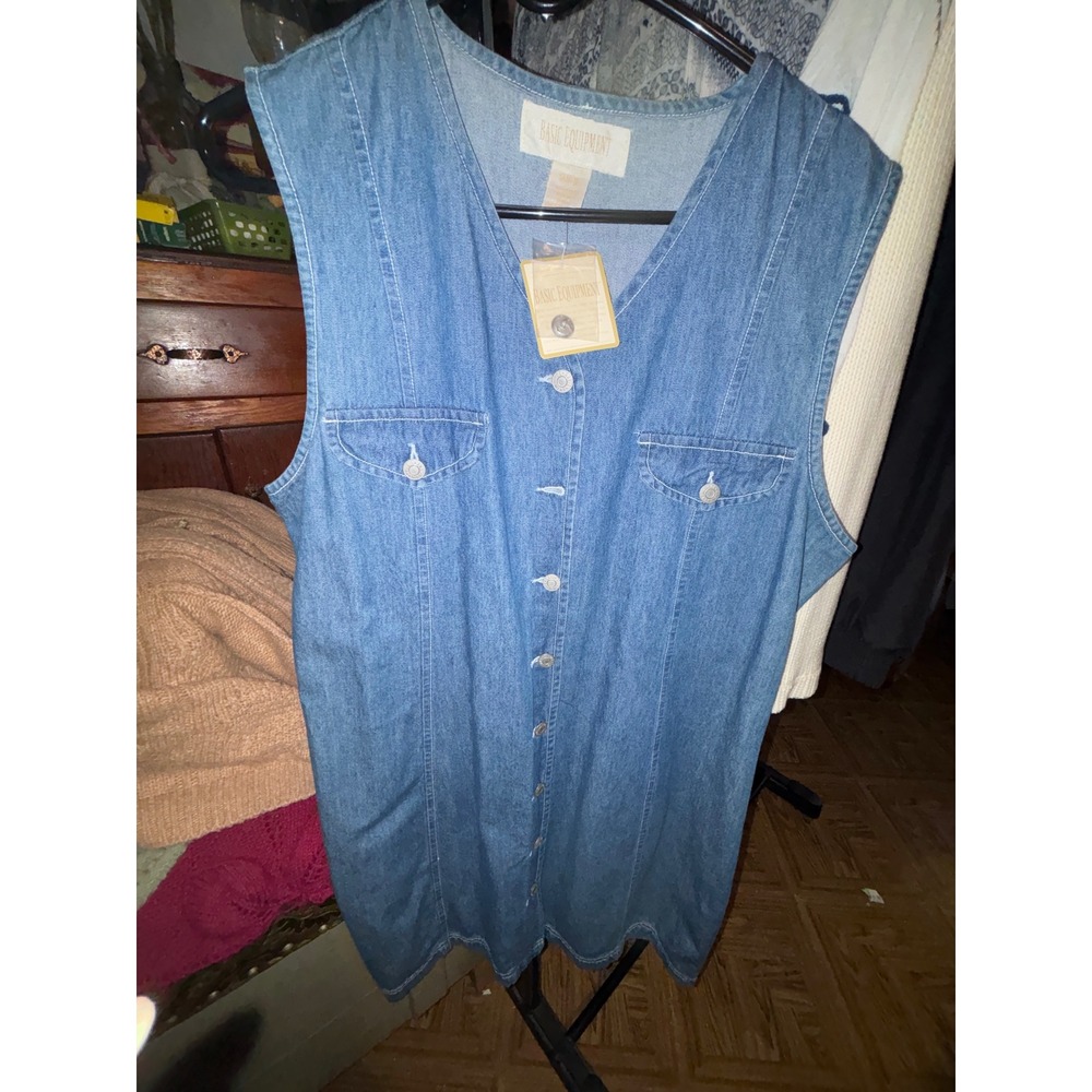 BASIC EQUIPMENT Blue Denim Jean Vest Sleeveless Button Front Size XL